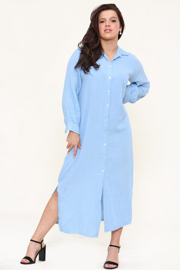 Textured Oversized Midi Shirt Dress - 17 Blue (1)