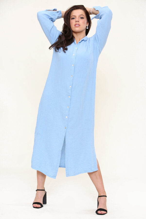 Textured Oversized Midi Shirt Dress - 17 Blue (2)