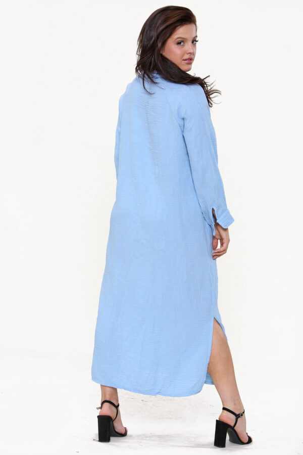 Textured Oversized Midi Shirt Dress - 17 Blue (4)