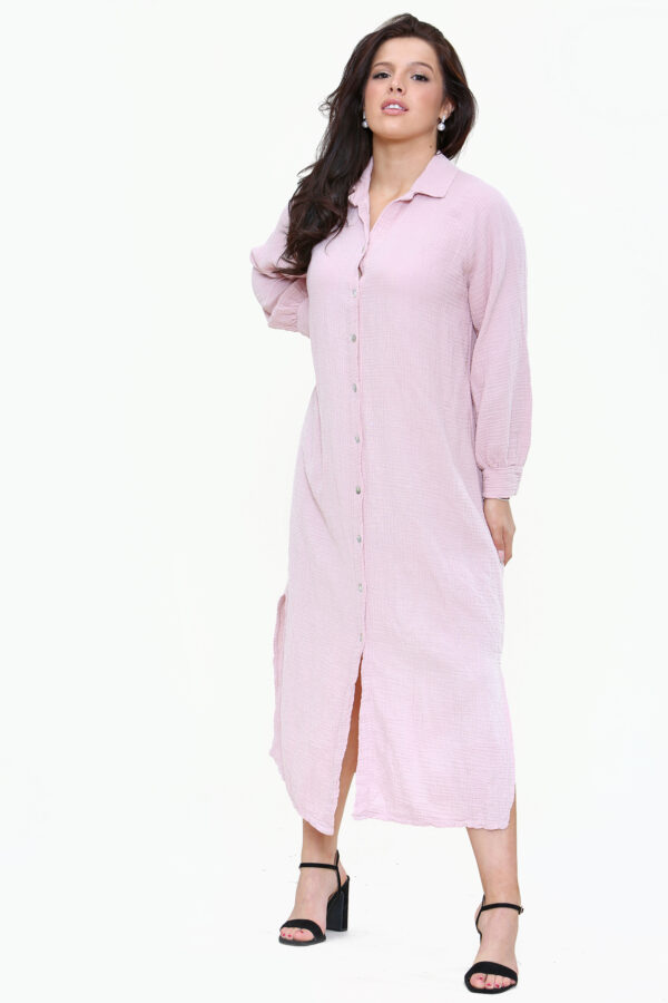 Textured Oversized Midi Shirt Dress - 17 Pink (2)