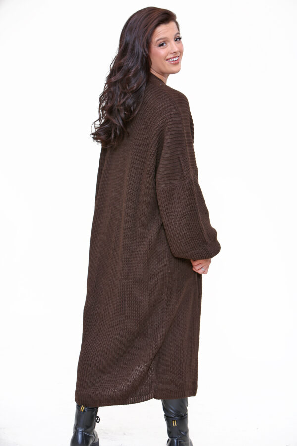 Oversized longline balloon sleeved knitted cardigan - 2 Brown (4)