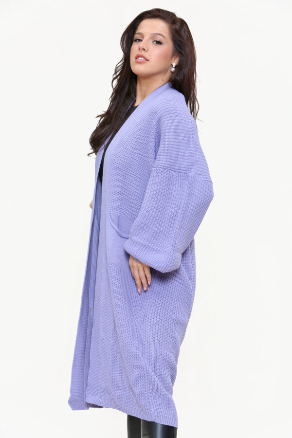 Oversized longline balloon sleeved knitted cardigan - 2 Lilac (2)