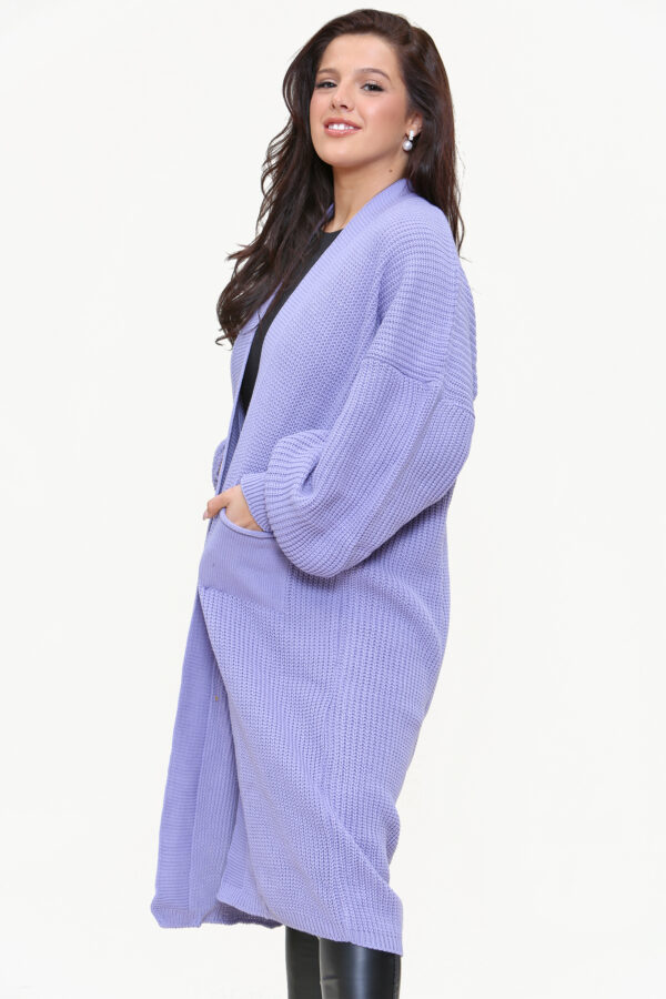 Oversized longline balloon sleeved knitted cardigan - 2 Lilac (3)