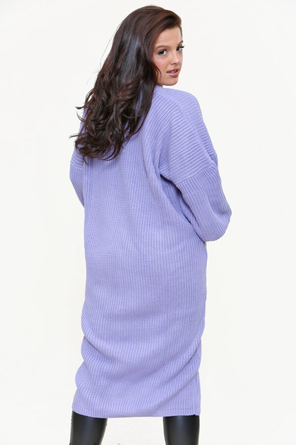 Oversized longline balloon sleeved knitted cardigan - 2 Lilac (4)
