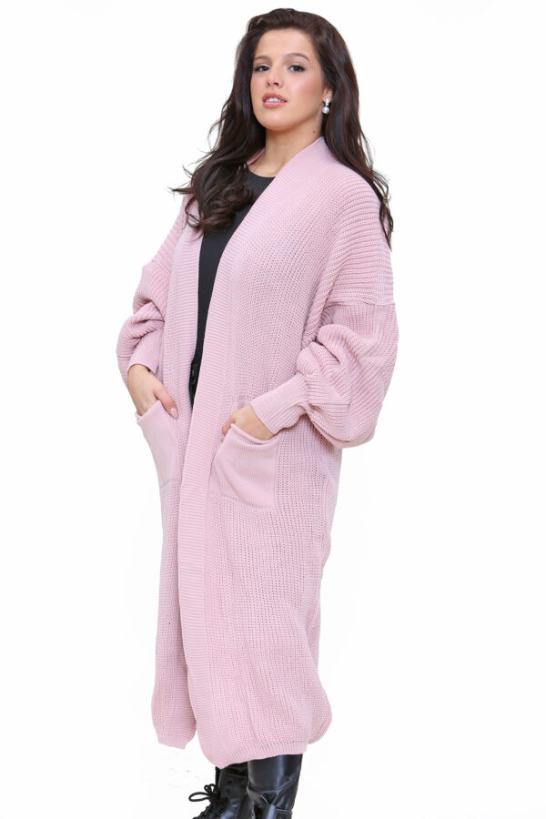 Oversized longline balloon sleeved knitted cardigan - 2 Pink (2)
