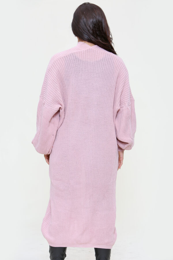 Oversized longline balloon sleeved knitted cardigan - 2 Pink (3)
